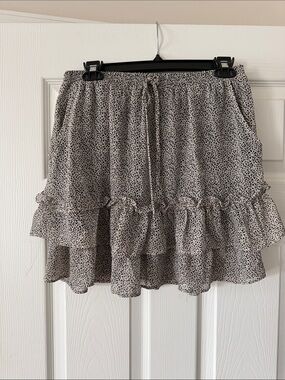 Sienna Sky Cream and Black Printed Ruffle Mini Skirt